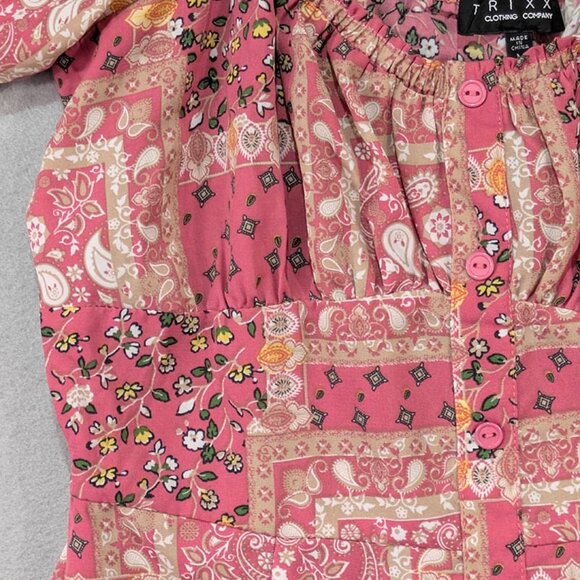 Trixxi Mini Dress Womens M Pink Milkmaid Cottagecore Patchwork Y2K 90s Revival - Picture 3 of 11